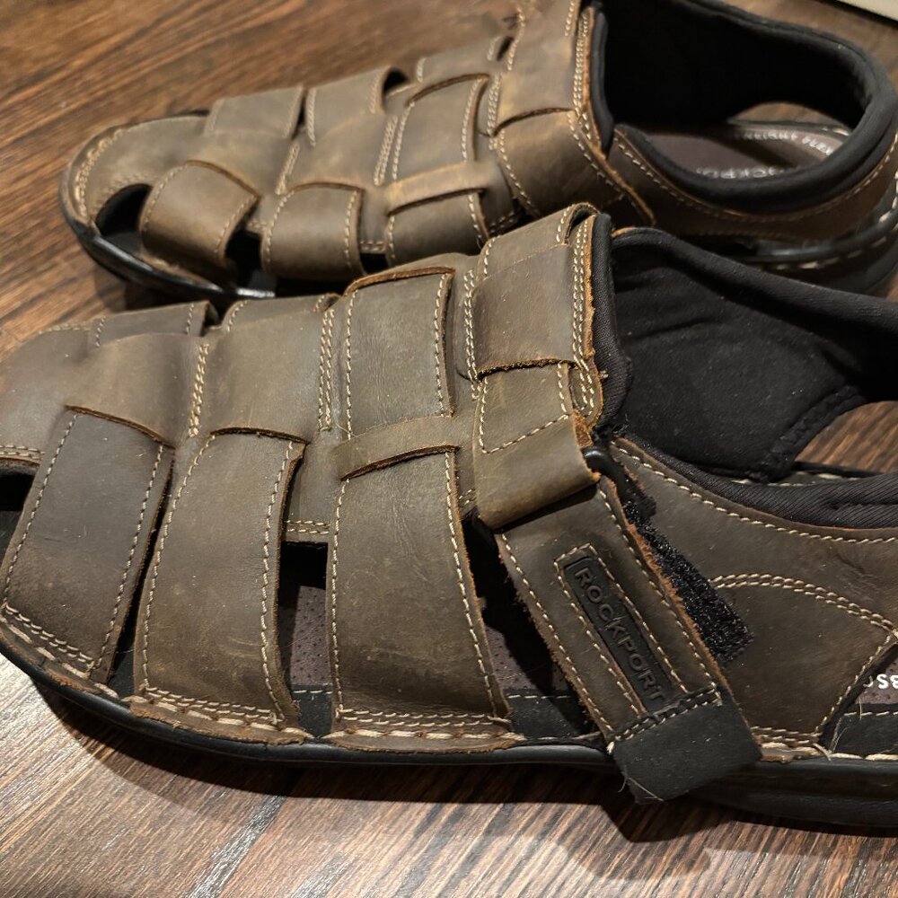 NEW Rockport Darwyn Fisherman Leather Sandal Brown - Men's 10.5 M